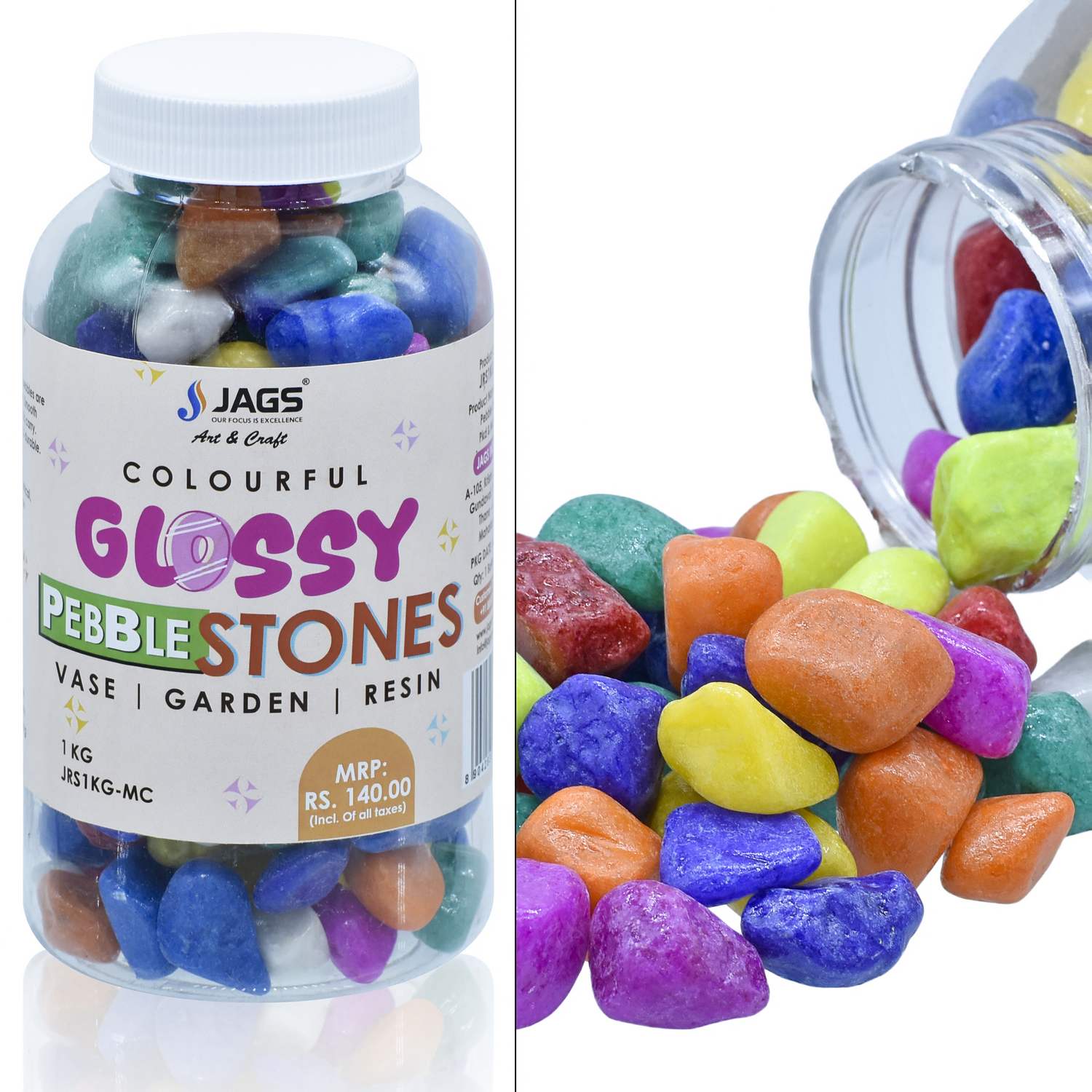 Jags Pebble Stones Small 500Gms Multi Colour JRS500-MC