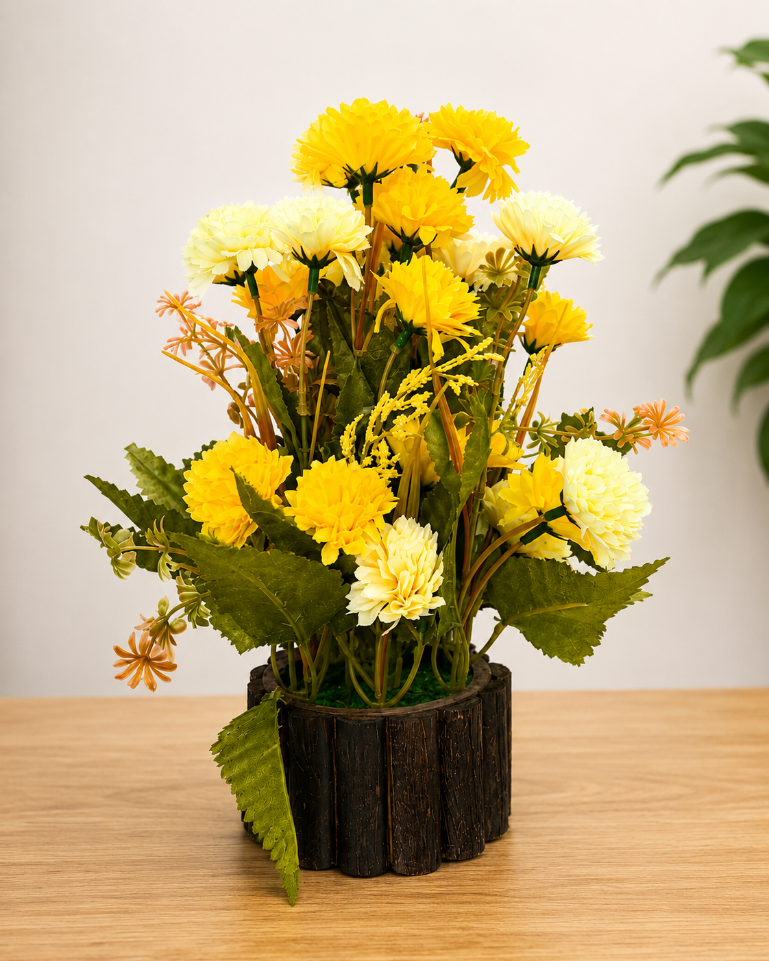 Artificial Yellow & Cream Chrysanthemum Flower Plant with Decorative Pot
