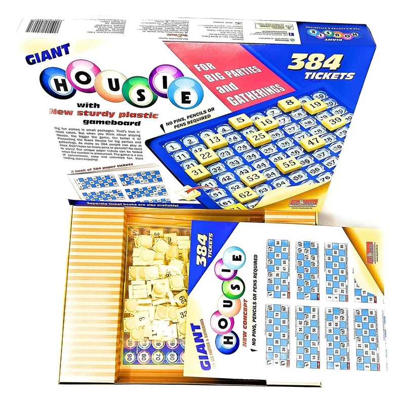 Housie 384 Game - Reusable Tickets with Plastic Gameboard | Family Party Game by Toymate