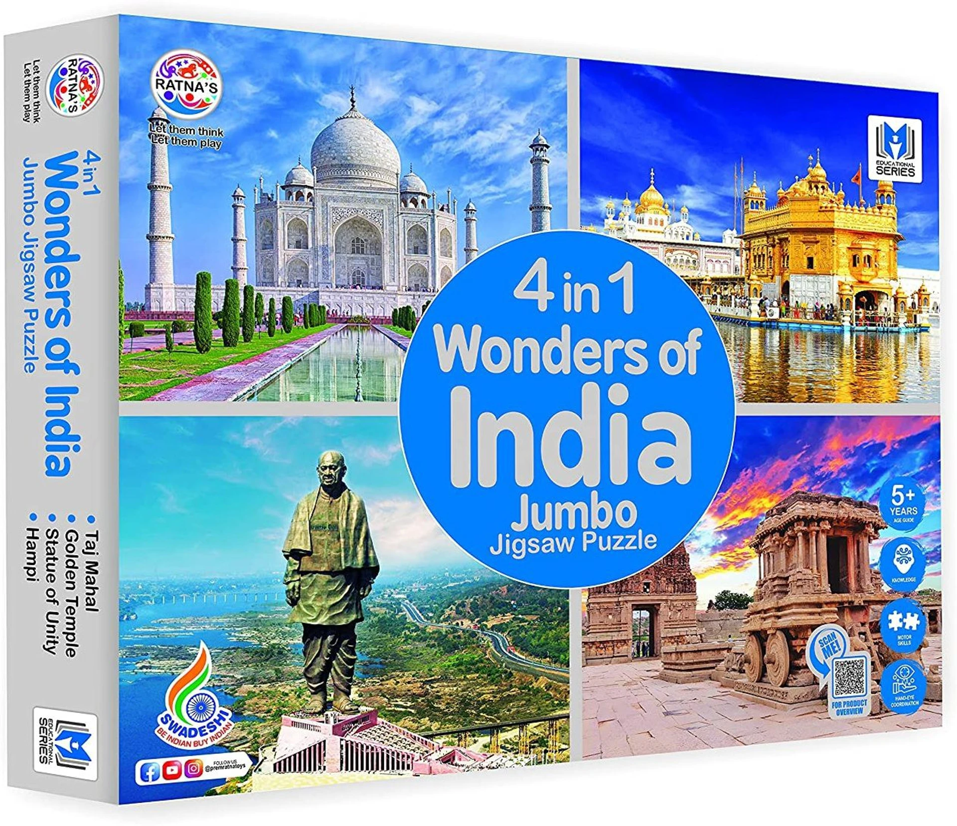 Ratna's 4 in 1 Wonders of India Jigsaw Puzzle (4 x 35 Pieces) Each Puzzle Size 24 x 17 cm Educational Toy for Kids 3+ Years