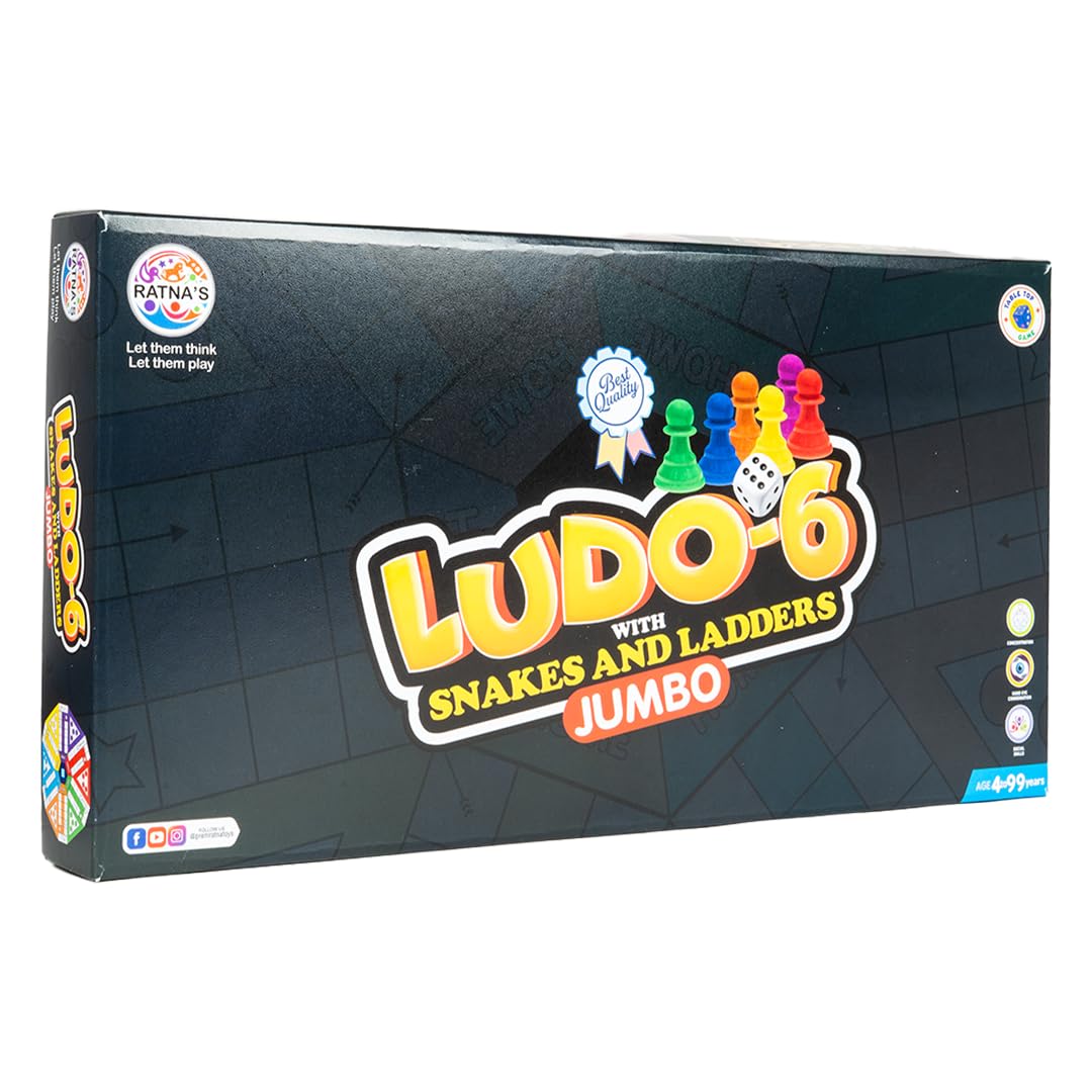 Ratna's Ludo-6 with Snakes & Ladders Jumbo Size Board Game, Double-Sided, Traditional Family Game