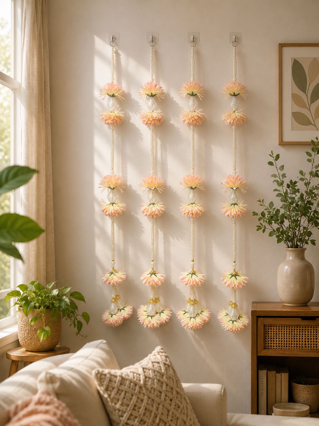 FLOWER HANGING DECORATION 3FT (RATE OF PAIR) Peach col