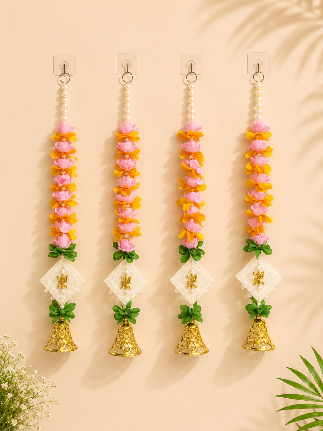 Artificial Flower Hanging with Bell & Shubh-Labh Decoration 1.5FT RATE OF PAIR