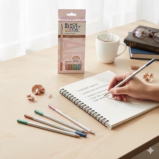 Black Beauty Bling Series Writing Pencil | Smooth Handwriting | Dark Writing, Strong Lead (Pearl-Dipped)