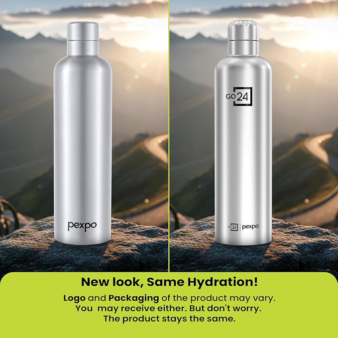  Go24 pexpo Stainless Steel Insulated Flask Orio Silver 980ml | Hot and Cold Flask | ISI Certified Steel Bottle | 3 Layer Insulation | Leakproof | For Home,...